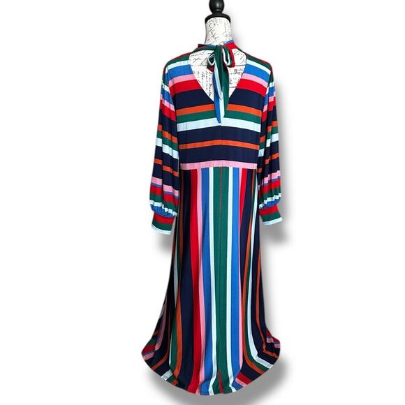 Eloquii Rainbow Striped A-line Midi Dress Puff Long Sleeve Artsy Plus 16 NEW - Picture 2 of 9